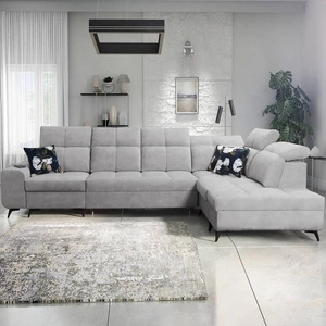 Narożnik z funkcją spania Buffalo XI szary popiel prawostronny narożnik rozkładany z trzema pojemnikami na pościel welurowa tkanina