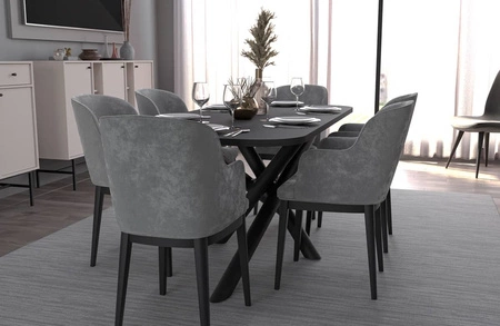 Stół Lyon 90x185 cm jesion portlnd / czarny nowoczesny stół do jadalni osadzony na stylowych nogach typu pająk regulacja wysokości