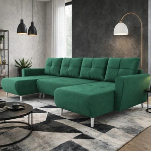 Narożnik z funkcją spania Felicie U butelkowa zieleń stylowy i elegancki narożnik wpisujący się w aranżacje w stylu skandynawskim