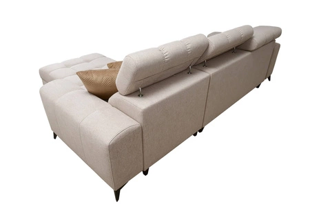 Narożnik z funkcją spania Bolmso musztardowy prawostronny narożnik z dwoma pojemnikami na pościel praktyczna szuflada w boczku mebla