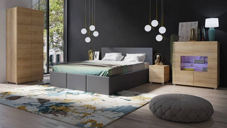 Szafka nocna z szufladami Apulia dąb złoty z możliwością podwieszenia minimalistyczny design prosta bryła idealny stolik do sypialni