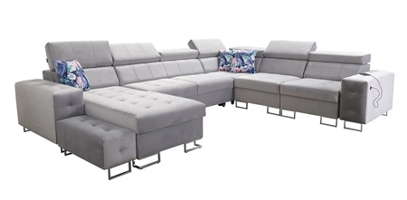 Narożnik z funkcją spania Hampton VIII granatowy lewostronny nowoczesny design narożnik rozkładany do salonu funkcjonalna dostawka