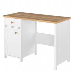Biurko Story 110 cm biały / dąb nash modne biurko z szufladą do pokoju młodzieżowego praktyczny i ergonomiczny mebel z obszernym blatem