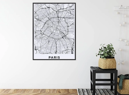 Plakat mapa Paryża szwarc plan 70x100 plakat w ramie precyzyjny wydruk ze stylową grafiką doskonała dekoracja do salonu lub sypialni