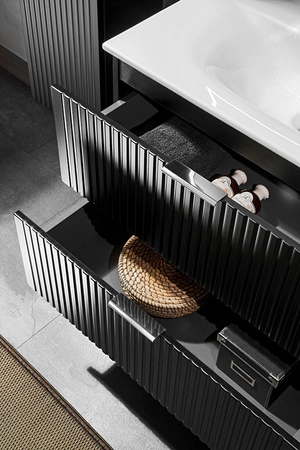 Zestaw mebli łazienkowych Adeel czarny nowoczesne meble do łazienki z ryflowanymi frontami wysoka odporność na działanie wilgoci