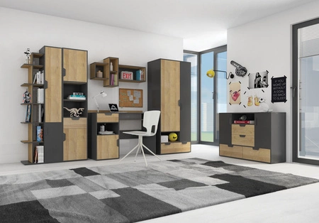 Zestaw mebli dziecięcych Nano 2 grafit / dąb riviera idealna propozycja do pokoju młodzieżowego w modnym stylu