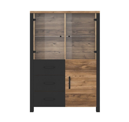 Witryna niska Olin 101 cm appenzeller / czarny nowoczesny design czarne uchwyty witryna w stylu industrialnym szkło hartowane