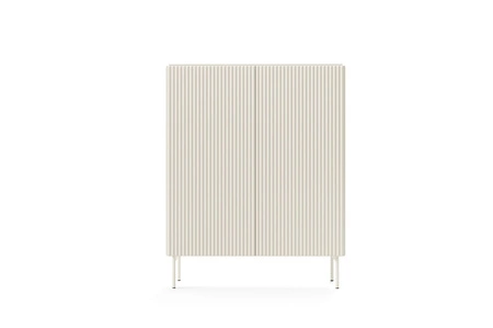 Komoda wysoka Muti 99 cm beżowa designerska komoda z efektownym ryflowaniem na frontach i korpusie system otwierania push to open