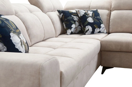 Narożnik z funkcją spania Buffalo III zielony prawostronny komfortowy narożnik o estetycznym wykończeniu z pojemnikami na pościel