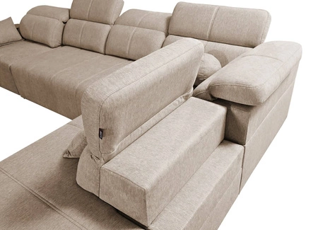 Narożnik z funkcją spania Tesalia XI szary popiel prawostronny nowoczesny narożnik z komfortowym przesuwanym oparciem i pojemną szufladą