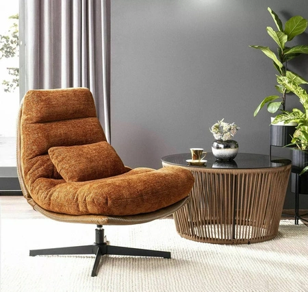 Fotel Felicia cynamonowy / brązowa ekoskóra funkcjonalny oraz nowoczesny fotel obrotowy z metalowymi nogami ozdobna poduszka