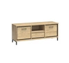 Szafka RTV Mediolan Plus 139 cm hikora gustowna szafka na metalowych nogach wzbogacona o stylowe czarne dodatki szuflada z systemem push to open