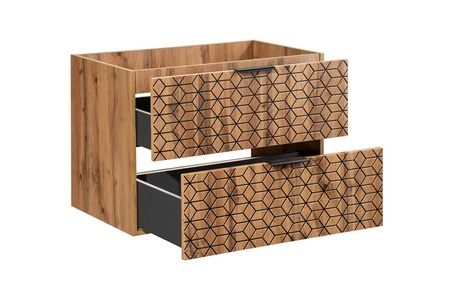 Zestaw mebli łazienkowych Diamond dąb wotan / czarny designerskie szafki do łazienki z nietuzinkowym ryflowaniem w kształcie rombów