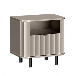 Szafka nocna Novado clay grey elegancka szafka do sypialni w stylu minimalistycznym oryginalny frezowany front metalowa podstawa