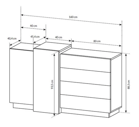 Komoda z szufladami Space 160 cm biały / dąb craft złoty modernistyczny design i nowoczesna forma mebla system push to open