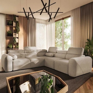 Narożnik z funkcją spania Cantare III beżowy prawostronny komfortowy i stylowy narożnik do salonu dwa pojemniki na pościel