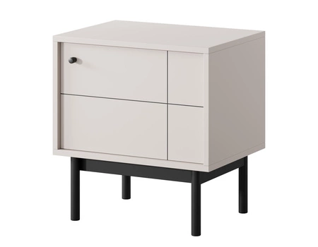 Szafka nocna Modesta beżowa idealna szafka do sypialni osadzona na wysokich drewnianych nogach subtelna kolorystyka