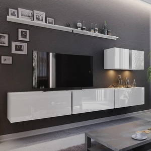 Meblościanka Awans biały połysk wszechobecną geometrią to przepis na ergonomiczne i funkcjonalne wnętrze