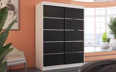 Szafa przesuwna Luft 150 cm biały / czarny praktyczna szafa do sypialni fronty wykończone poziomymi srebrnymi listwami