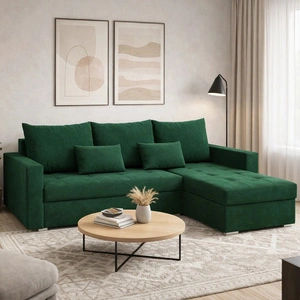 Narożnik z funkcją spania Fasti Bis butelkowa zieleń uniwersalny narożnik z pojemnikiem na pościel gwarancja najwyższego komfortu