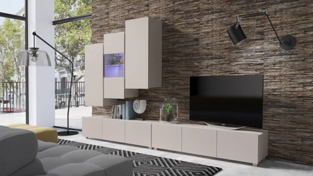 Meblościanka Apulia XVII beżowa wyjątkowo stylowa meblościanka proste bryły wpisujące się w każde wnętrze