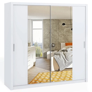 Szafa przesuwna z lustrem Rico 220 cm biała funkcjonalny mebel w stylu klasycznym szafa dedykowana do sypialni lub przedpokoju