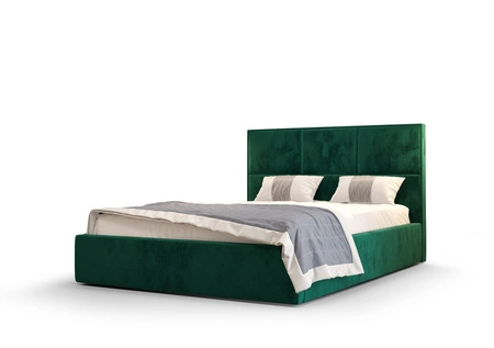 Łóżko tapicerowane Hestia 160x200 z pojemnikiem butelkowa zieleń w nowoczesnym skandynawskim stylu z wygodnym zagłówkiem