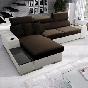 Narożnik z funkcją spania Provo brązowy / biały lewostronny narożnik z pojemnikiem na pościel i funkcjonalną dostawką