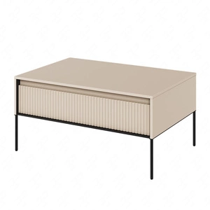 Stolik kawowy Trend beżowy nowoczesny i elegancki design stolik z charakterystycznym ryflowanym frontem osadzony na metalowych nogach