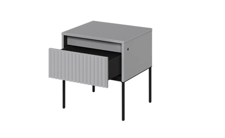 Szafka nocna Trend szara elegancka szafka z szufladą do sypialni dyskretne oświetlenie LED oraz gustowny ryflowany front
