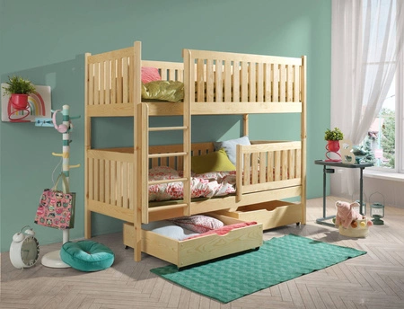 Łóżko piętrowe Martynka 2 osobowe 90x190 cm głębokie szuflady wysuwane na kółkach zajmuje przestrzeń łóżka pojedynczego