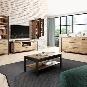 Zestaw mebli do salonu Aktiv dąb taurus / czarny stylowe meble o ciekawym designie metalowe czarne uchwyty meblościanka do salonu