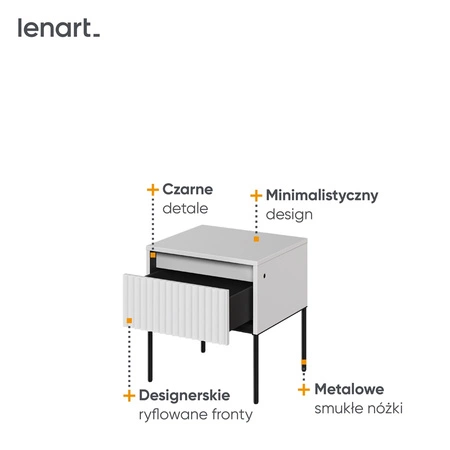 Szafka nocna Trend biała elegancka szafka z szufladą do sypialni dyskretne oświetlenie LED oraz gustowny ryflowany front