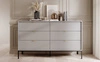 Komoda z szufladami Lovro 154 cm szara nowoczesny design zachwyci miłośników wyrazistych wnętrz ryflowane fronty metalowe uchwyty
