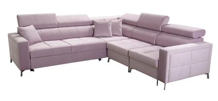 Narożnik z funkcją spania Nausa IV butelkowa zieleń prawostronny velvet dekoracyjne przeszycia narożnik z pojemnikami na pościel