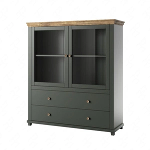 Komoda wysoka Evora 126 cm butelkowa zieleń / dąb lefkas zachwyci miłośników wyrazistych wnętrz idealna do salonu lub jadalni