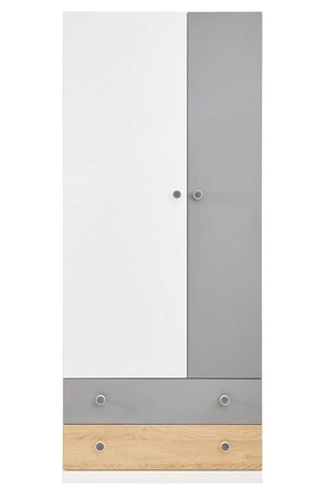 Szafa Pixel 80 cm dąb biszkoptowy / biała / szara idealna do pokoju młodzieżowego funkcjonalna szafa z szufladami