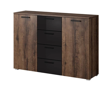 Komoda z szufladami Galaxy 132 cm dąb monastery / czarny połysk nowoczesny design idealna komoda do salonu sypialni lub biura prosta forma