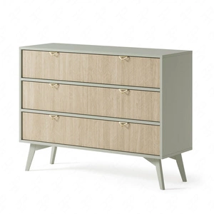 Komoda z szufladami Wald 106 cm eukaliptus / beż jodełka gustowny dekor jodełki na frontach pojemna komoda w stylu skandynawskim