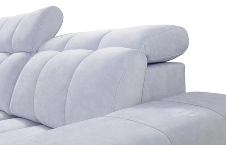 Narożnik z funkcją spania Luigi IV granatowy prawostronny elegancki narożnik do salonu wykonany z miękkiej tkaniny typu velvet