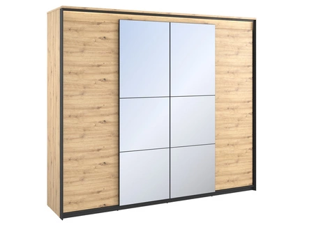 Szafa z lustrem Quant 250 cm dąb artisan / czarny nowoczesna forma subtelne podświetlenie LED idealna szafa do sypialni