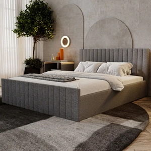 Łóżko tapicerowane Sobral 140x200 ciemny szary komfortowe łóżko z pojemnikiem na pościel gustowny zagłówek i zanóżek