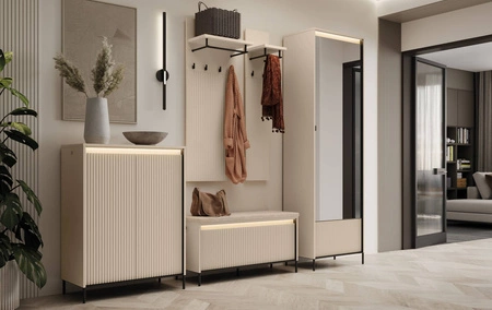 Komoda Trend 78 cm beżowa elegancka i stylowa komoda o wyjątkowym charakterze gustowne ryflowane fronty z oświetleniem LED