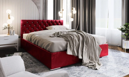 Łóżko tapicerowane Bauru 160x200 bordowe z pojemnikiem w nowoczesnym skandynawskim stylu z pikowanym zagłówkiem z kryształkami