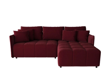 Narożnik z funkcją spania Oroso bordowy prawostronny miękka tkanina typu velvet z powłoką hydrofobową pojemnik na pościel