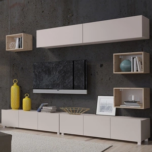 Meblościanka Apulia XXXI beżowy / dąb złoty wyjątkowo stylowa meblościanka proste bryły wpisujące się w każde wnętrze