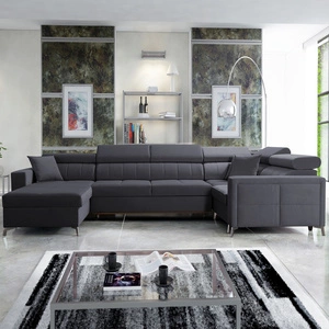 Narożnik z funkcją spania Nausa V grafitowy lewostronny elegancki narożnik do salonu wykonany z miękkiej tkaniny typu velvet