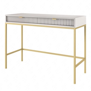 Konsola Lovro szara z szufladami stylowy oraz funkcjonalny mebel do przedpokoju salonu czy biura stelaż w złotym kolorze
