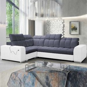 Narożnik z funkcją spania Luigi II grafitowy / biały lewostronny komfort podczas codziennego wypoczynku narożnik z pojemnikiem na pościel