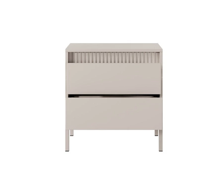 Szafka nocna Sesti beżowa z szufladami nowoczesny design szafka o oryginalnym wyglądzie osadzona na stabilnej metalowej podstawie